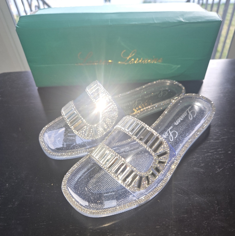 N.I B. Laura Lorraine Clear Jelly Sandals(JANE) Women's SZ 5.5/Rhinestone Panels